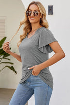 Smocked Round Neck Flutter Sleeve T-shirt (6)