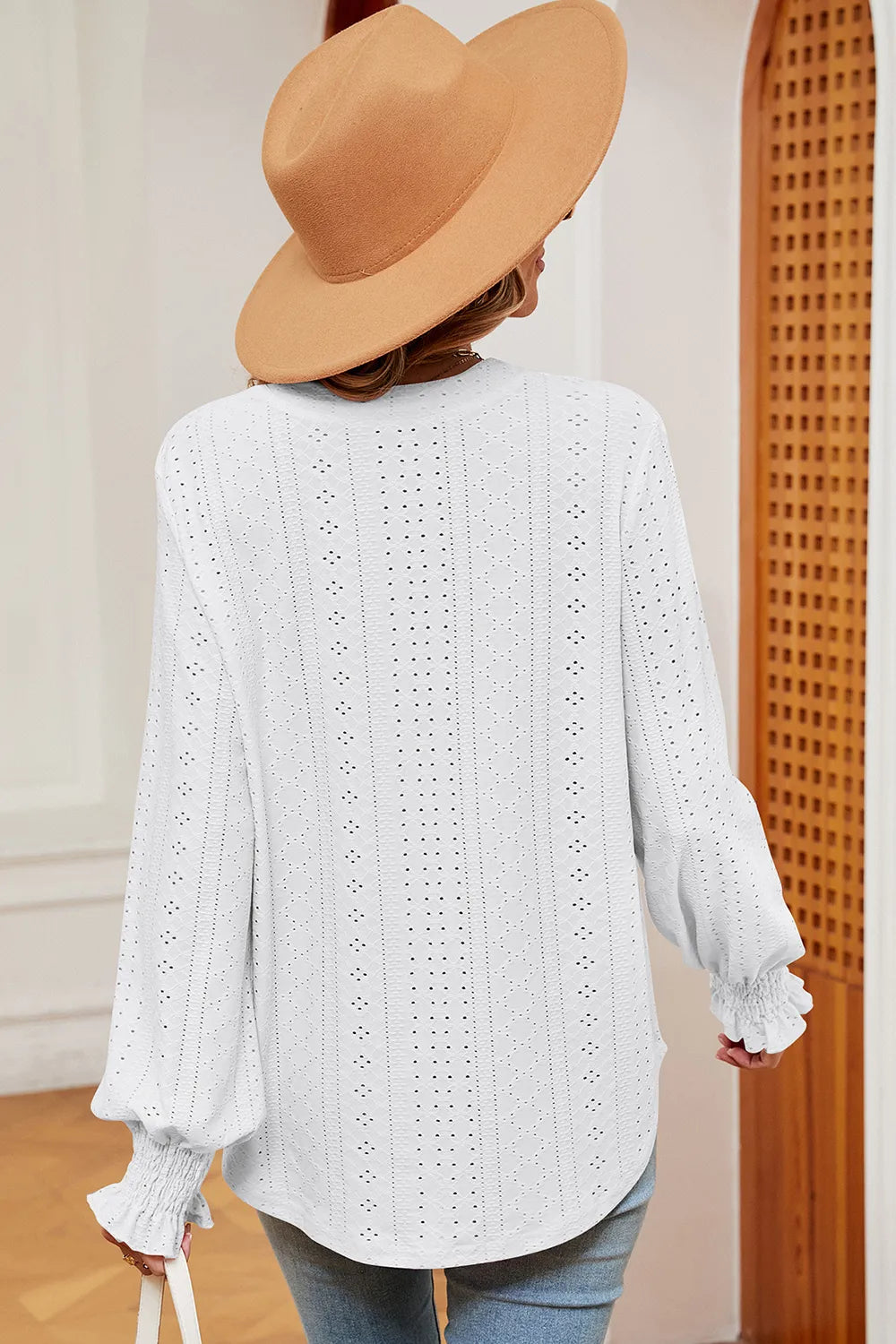 Eyelet Notched Long Sleeve T-shirt (6)