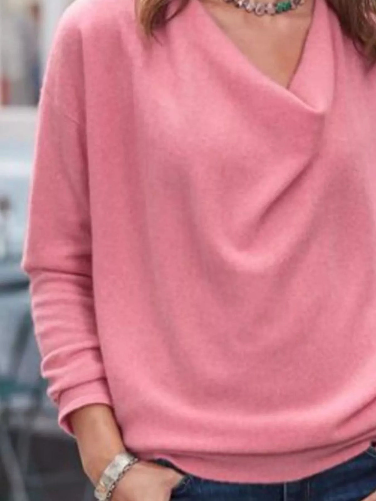 Full Size Cowl Neck Long Sleeve Top Plus (18)