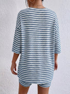 Striped Round Neck Top Shorts Set (15)