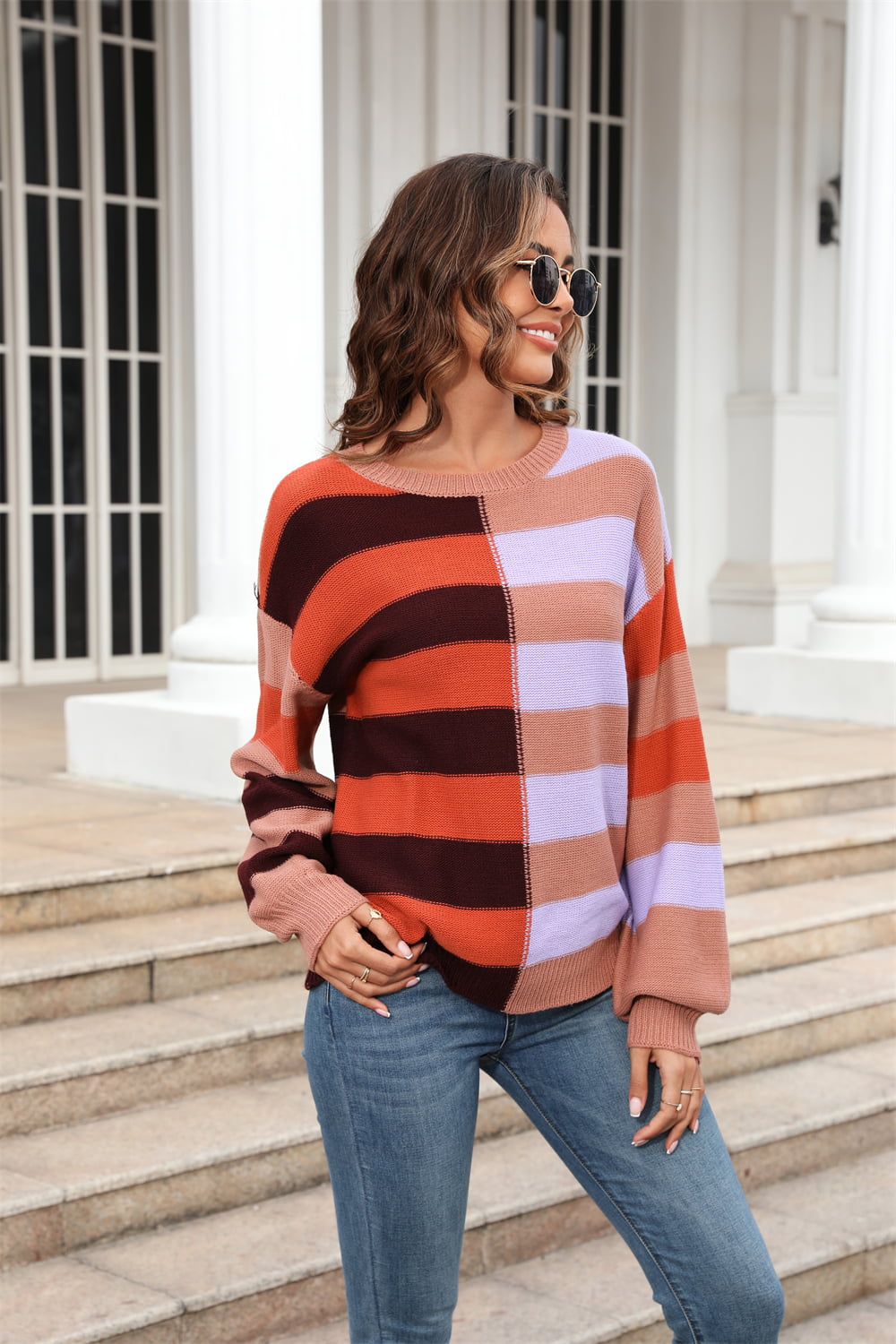Round Neck Long Sleeve Shoulder Sweater (7)