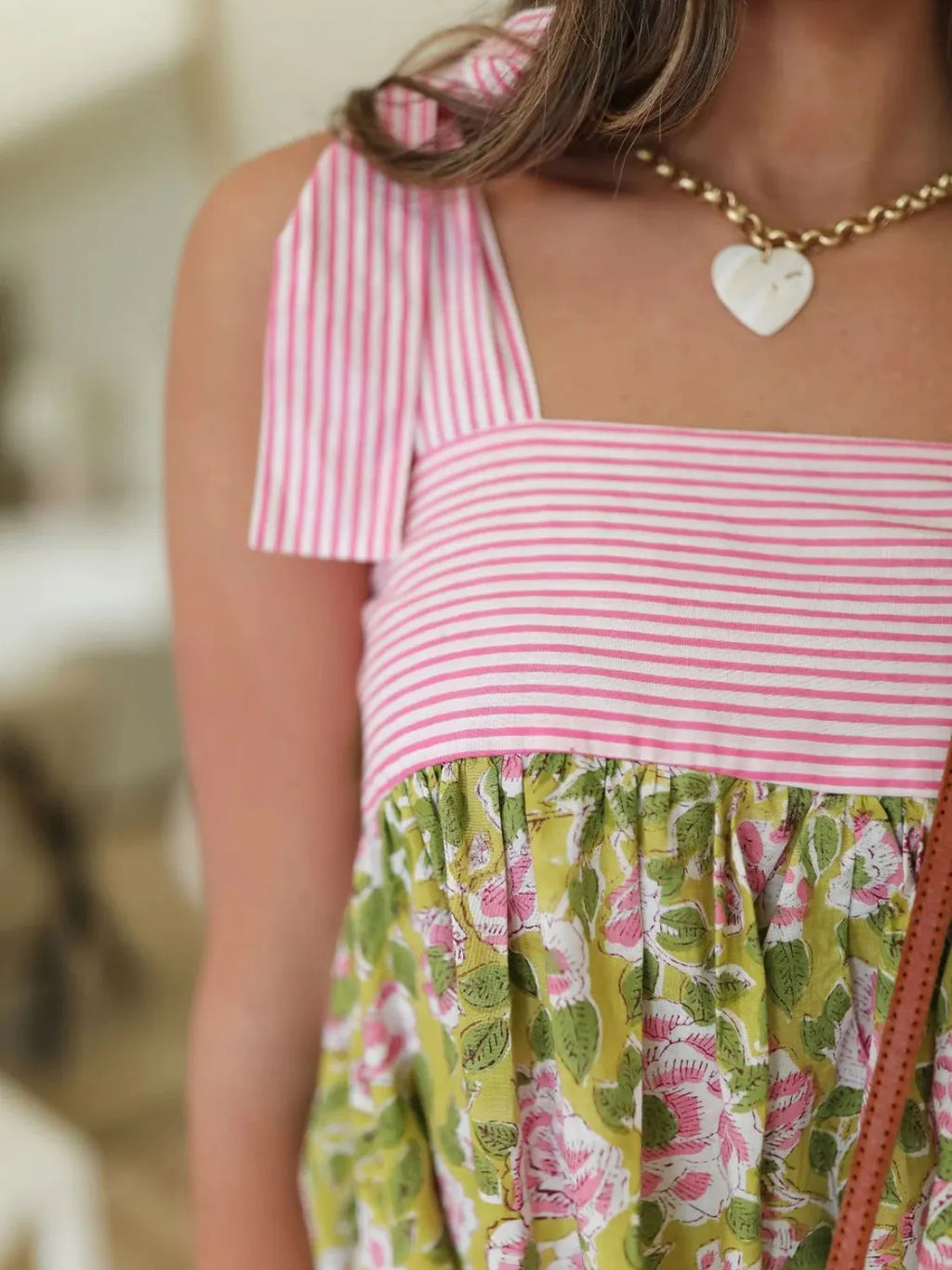 Printed Square Neck Tie Shoulder Mini Dress (3)