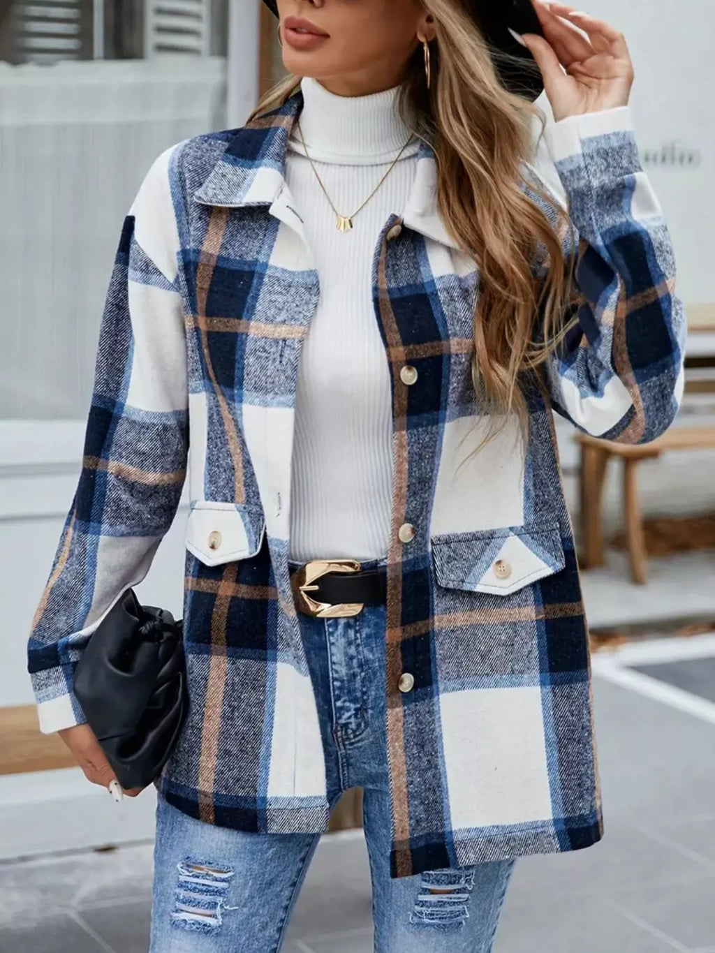Plaid Button-up Long Sleeve Shacket (3)
