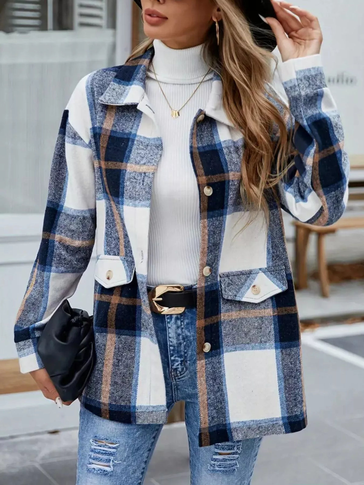 Plaid Button-up Long Sleeve Shacket (3)