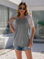 Leopard Round Neck Short Sleeve T-shirt (10)