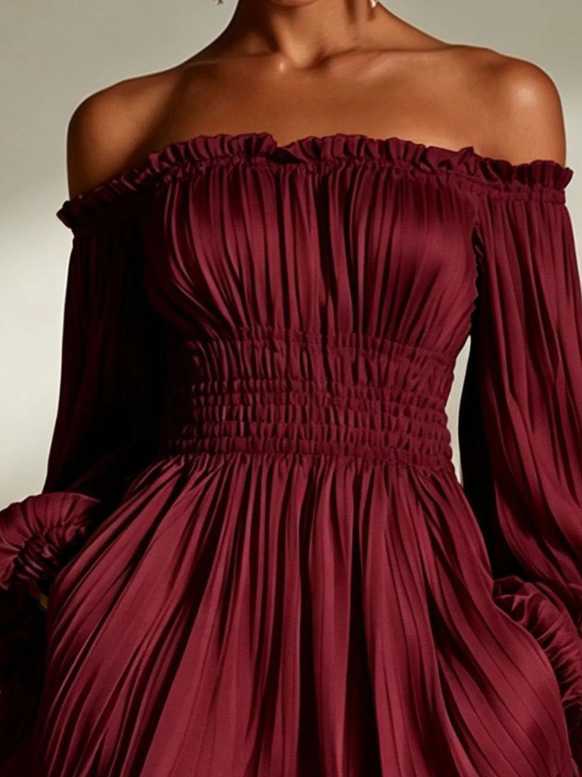 Off-shoulder Pleated Mini Dress (14)