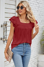 Eyelet Square Neck Cap Sleeve Blouse (11)