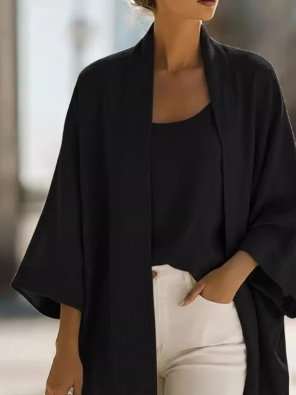 Full Size Open-front Cardigan Matching Tank Top Set Plus (9)