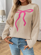 Bow Round Neck Long Sleeve Sweater (12)