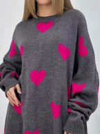 Heart Round Neck Oversized Knit Sweater (5)
