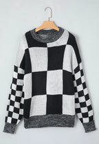 Checkered Round Neck Drop Shoulder Sweater (22)