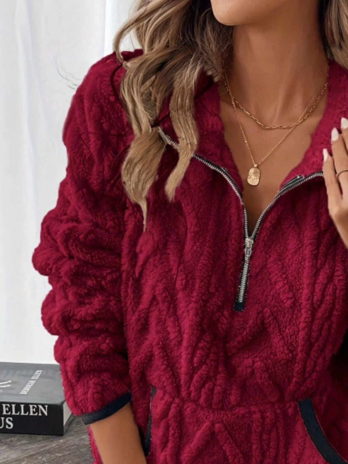 Full Size Sherpa Half Zip Sweatshirt Plus (8)