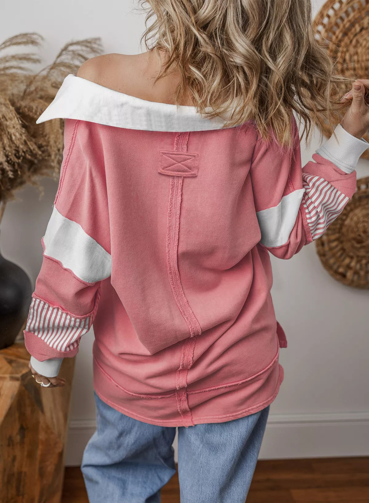 Block Striped Johnny Collar Sweatshirt (21)