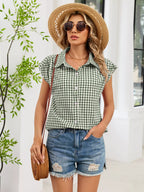 Plaid Button Up Cap Sleeve Shirt (25)