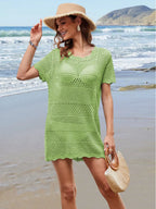 Openwork Round Neck Short Sleeve Cover-up (8)