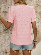 Eyelet Round Neck Short Sleeve Top (9)