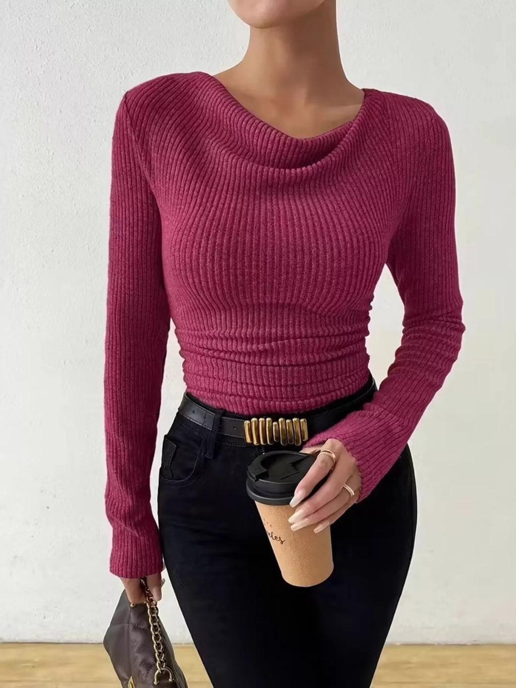 Cowl Neck Ribbed Long Sleeve Sweater (18)