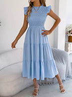 Smocked Ruffled Cap Sleeve Dress (12)