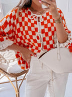Checkered Tie-front Knit Cardigan (12)