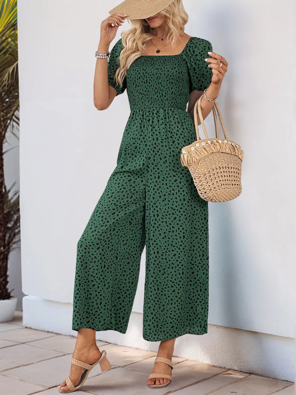 Printed Square Neck Puff Sleeve Jumpsuit (9)