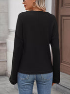 Striped Notched Long Sleeve T-shirt (21)