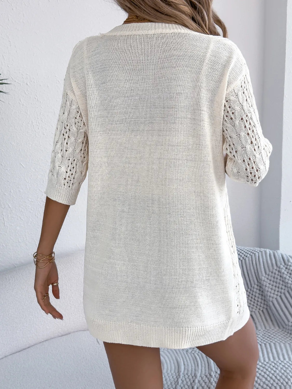 Openwork Open Front Half Sleeve Cardigan (6)