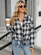 Plaid Collared Neck Long Sleeve Shirt (5)