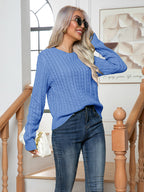 Cable-knit Round Neck Long Sleeve Sweater (8)