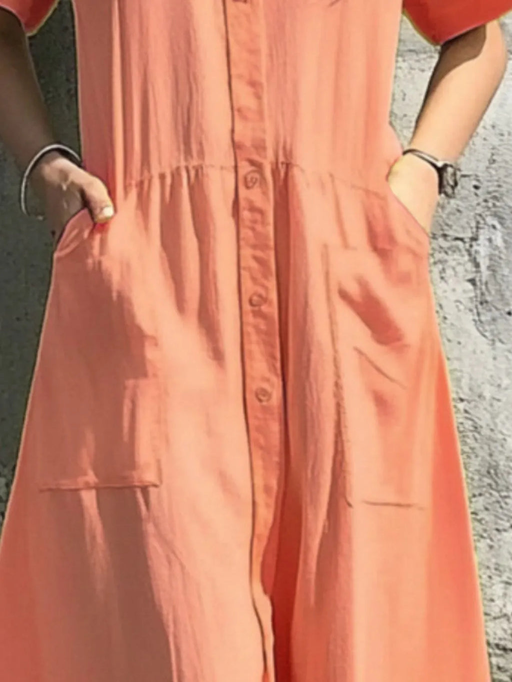 Button Front Short Sleeve Midi Dress (8)