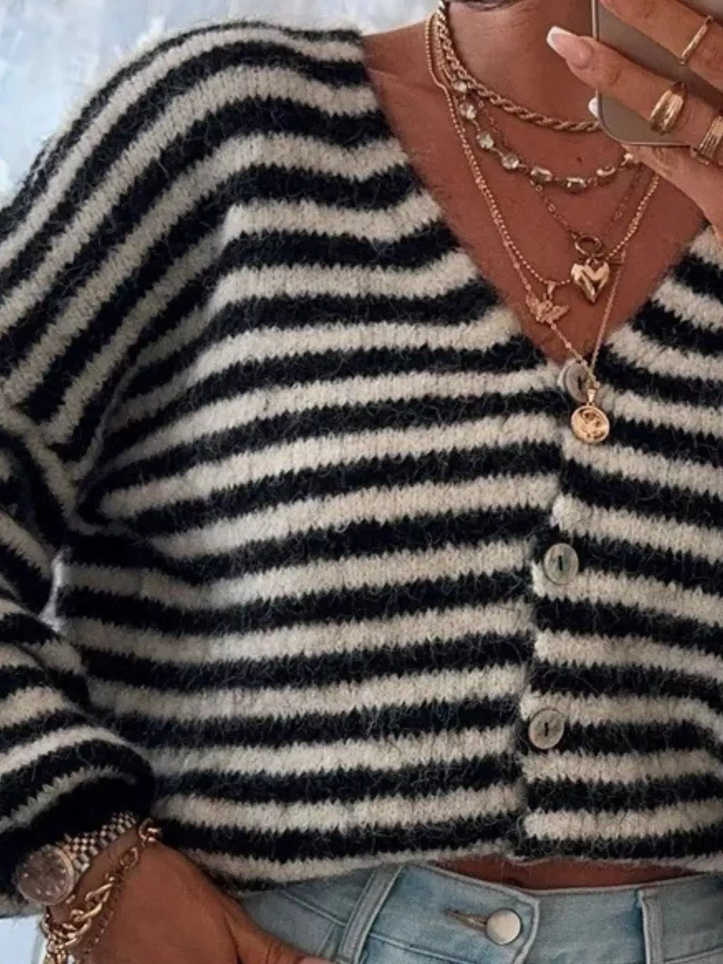 Striped Knit Button-down Cardigan (6)