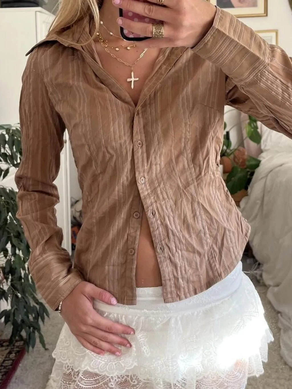 Printed Button-down Long Sleeve Shirt (12)