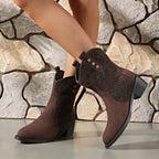 Suede Point Toe Block Heel Boots (3)