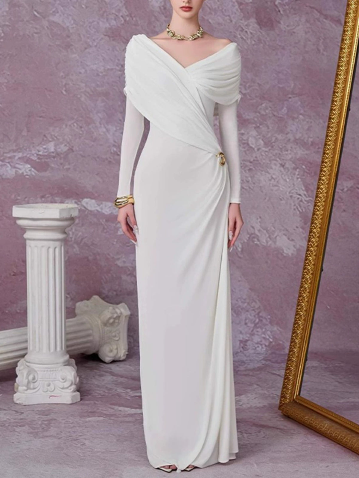 Ruched Draped Long Sleeve Maxi Dress (3)