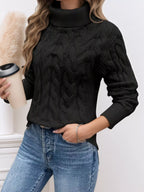 Cable Knit Turtleneck Long Sleeve Sweater (9)