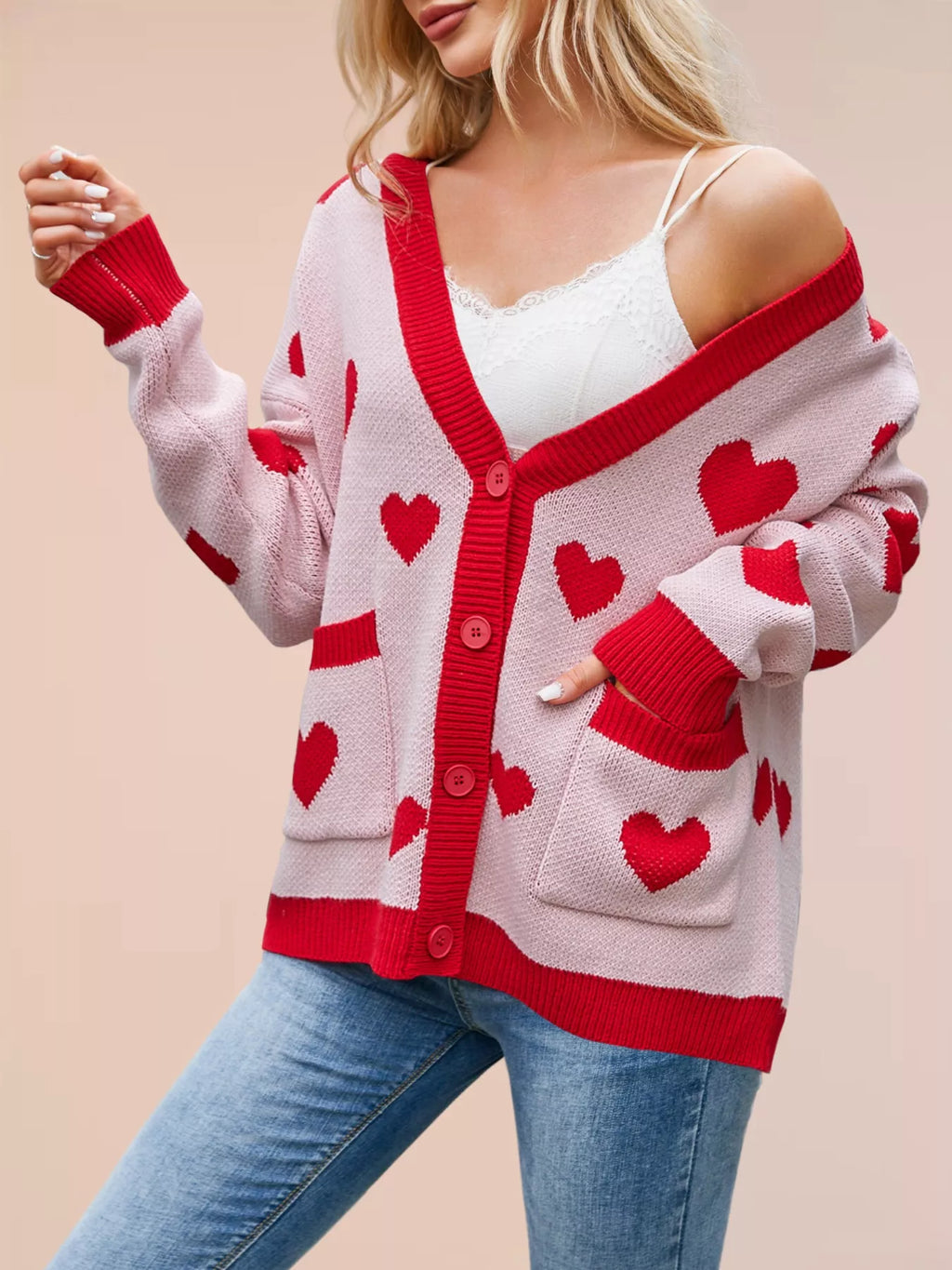 Heart Pattern Button-up Knit Cardigan (4)