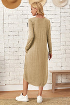 Pocketed Round Neck Long Sleeve Tee Dress (15)