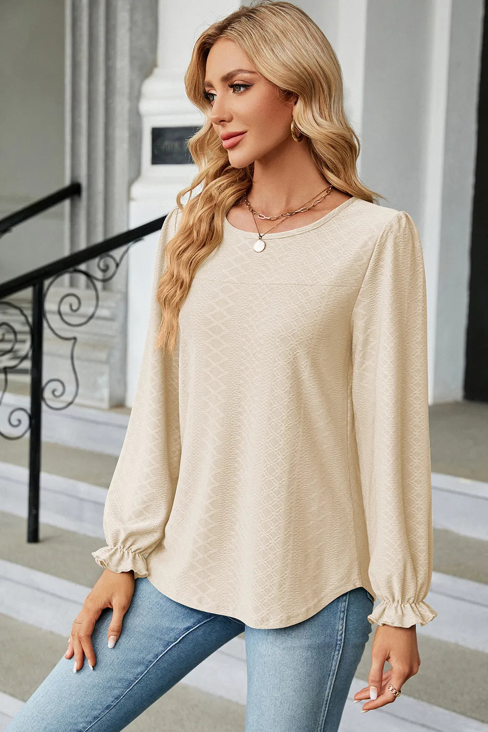 Round Neck Flounce Sleeve T-shirt (30)