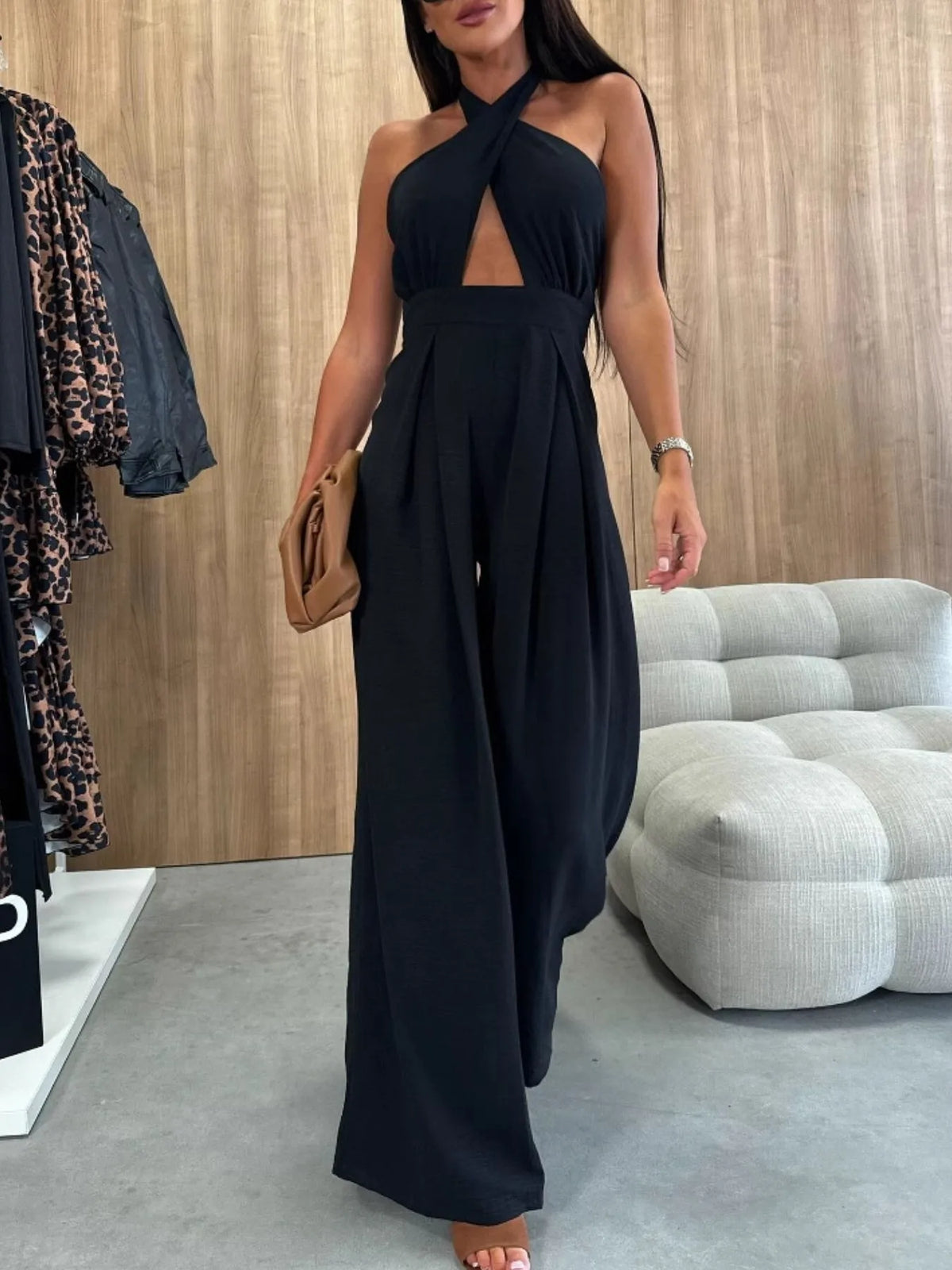 Wide Leg Cutout Halter Neck Jumpsuit (7)
