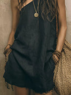 One-shoulder Mini Dress Frayed Hem (6)