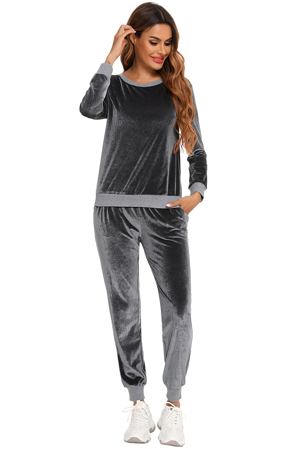 Round Neck Long Sleeve Loungewear Set Pockets (3)