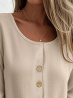 Full Size Button-front 3/4 Sleeve Casual Blouse Plus (2)