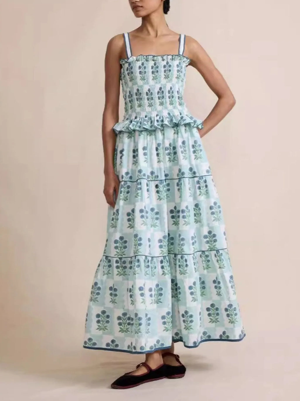 Smocked Ruffled Square Neck Maxi Dress (6)