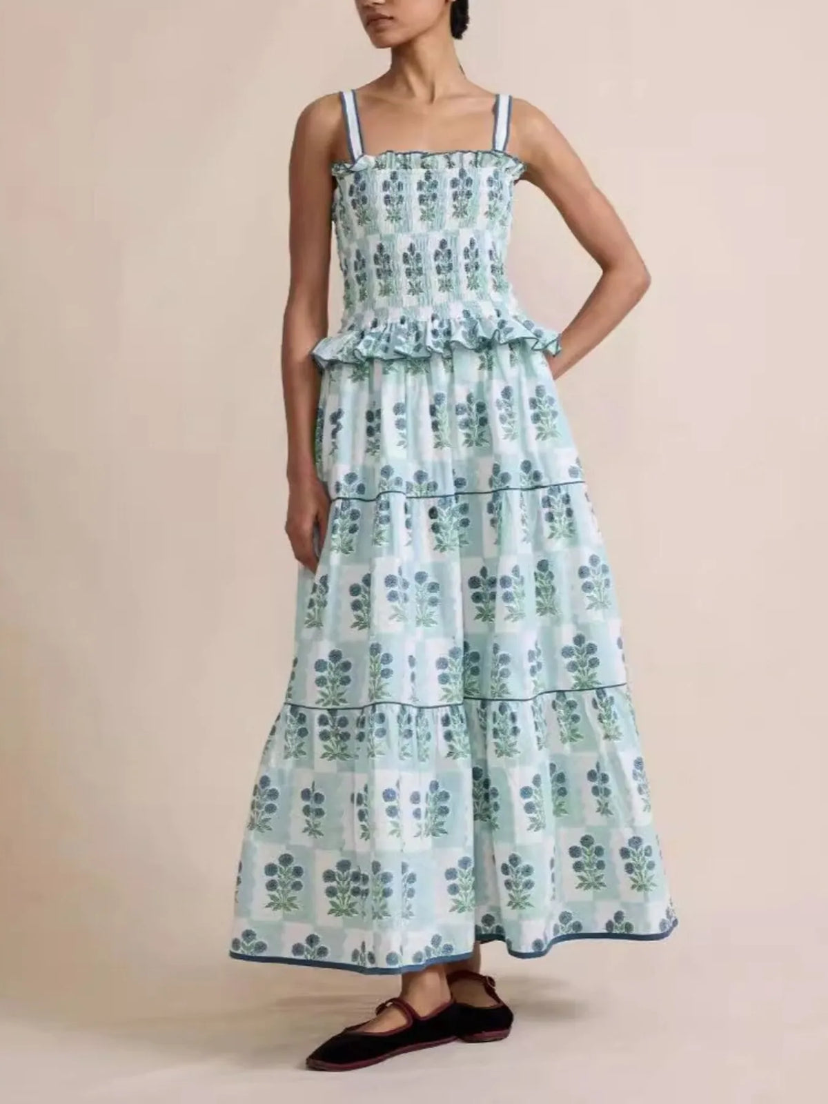 Smocked Ruffled Square Neck Maxi Dress (6)