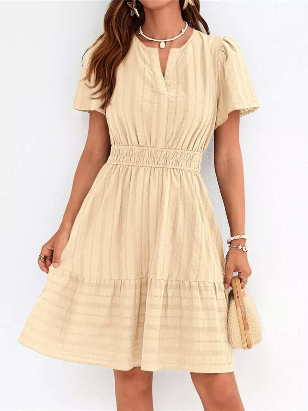 Short Sleeve Smocked Waist Tiered Dress (21)
