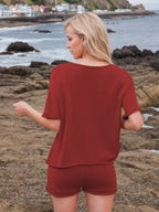 Round Neck Short Sleeve Top Shorts Sweater Set (10)