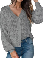 Chic V-neck Openwork Button-down Knit Cardigan