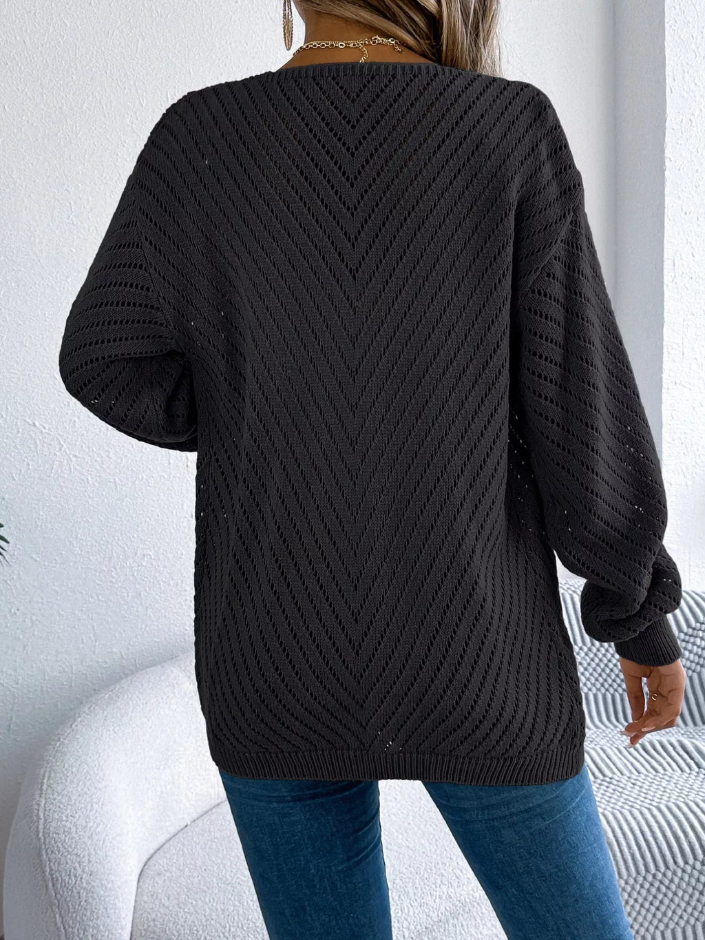 Openwork Open-front Long Sleeve Cardigan (8)