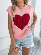 Cable Knit Heart Round Neck Cap Sleeve Top (5)