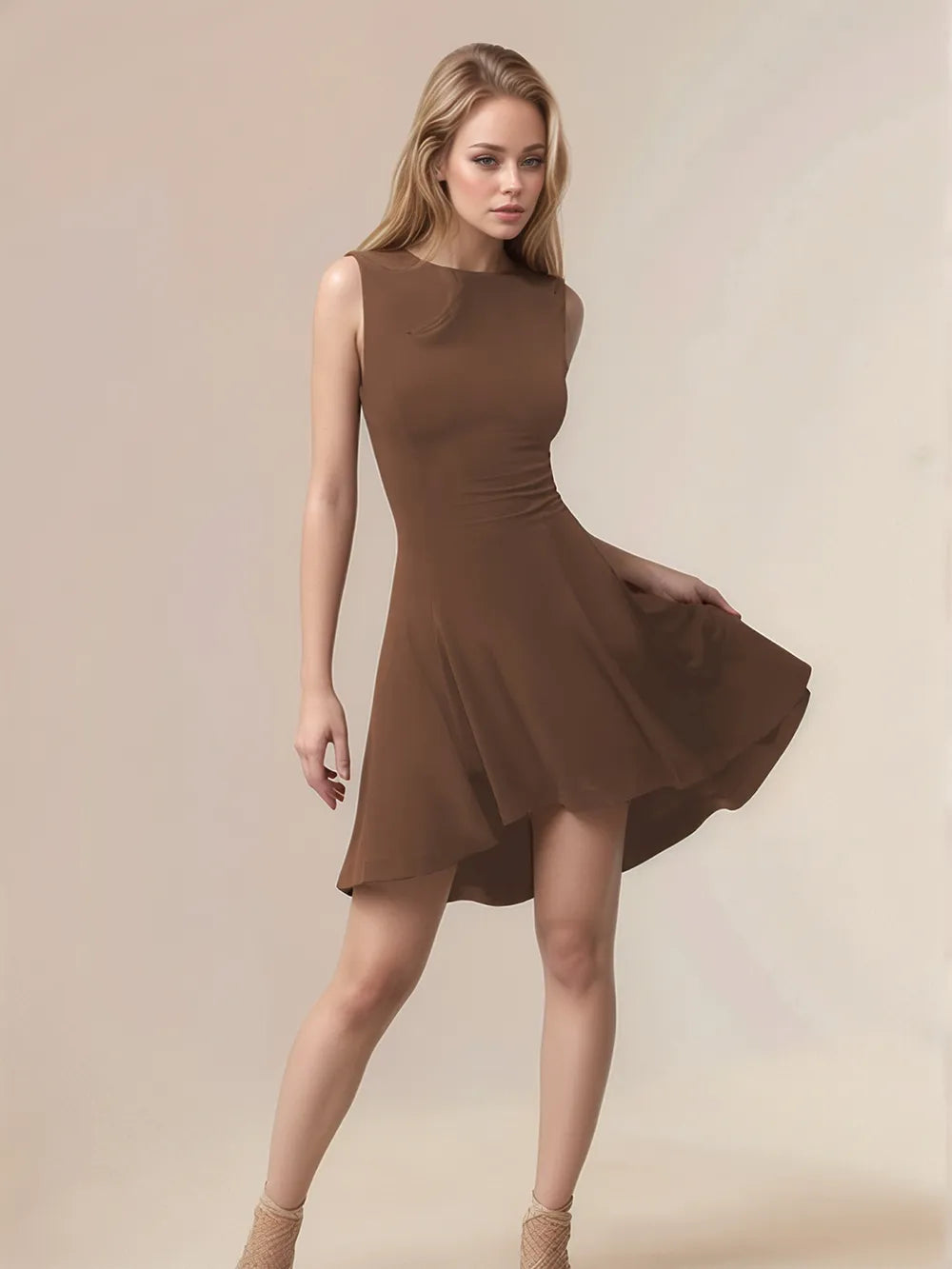 High-low Round Neck Sleeveless Mini Dress (11)