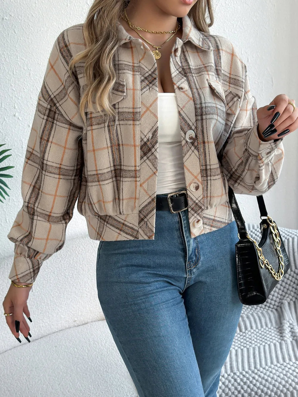 Plaid Button Up Long Sleeve Jacket (20)
